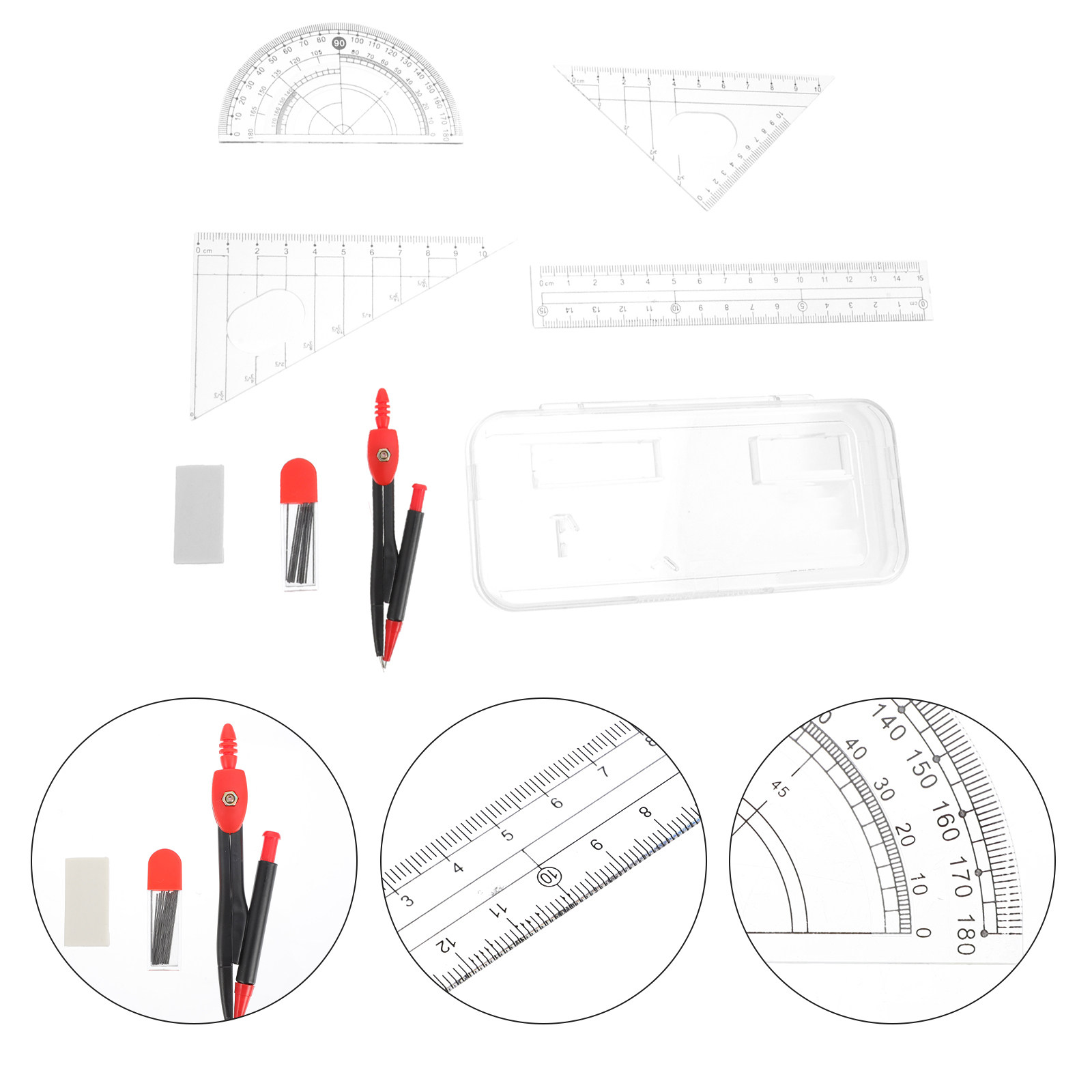 Math Geometry Set With Compass - Set professionale di strumenti in metallo,